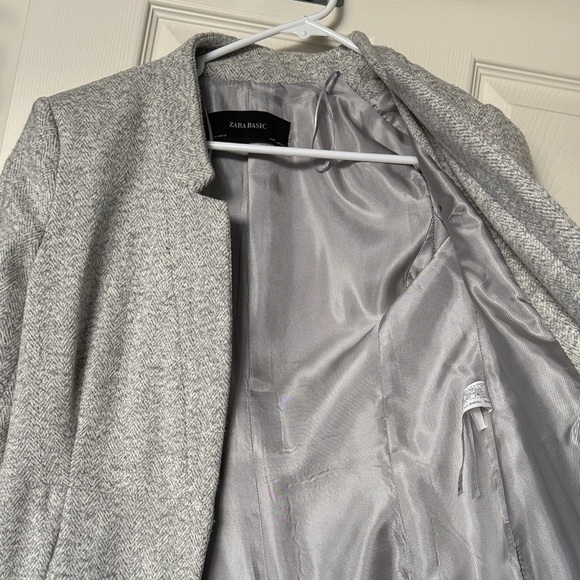 Zara Basic Heathered Light Gray Women's peacoat jacket mandarin collar Small S - Picture 5 of 6